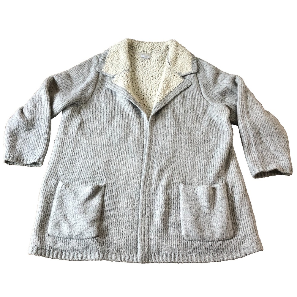 J. Jill Grey Long Jacket Cardigan Sweater 2XL Sherpa Boho Cozycore Grannycore